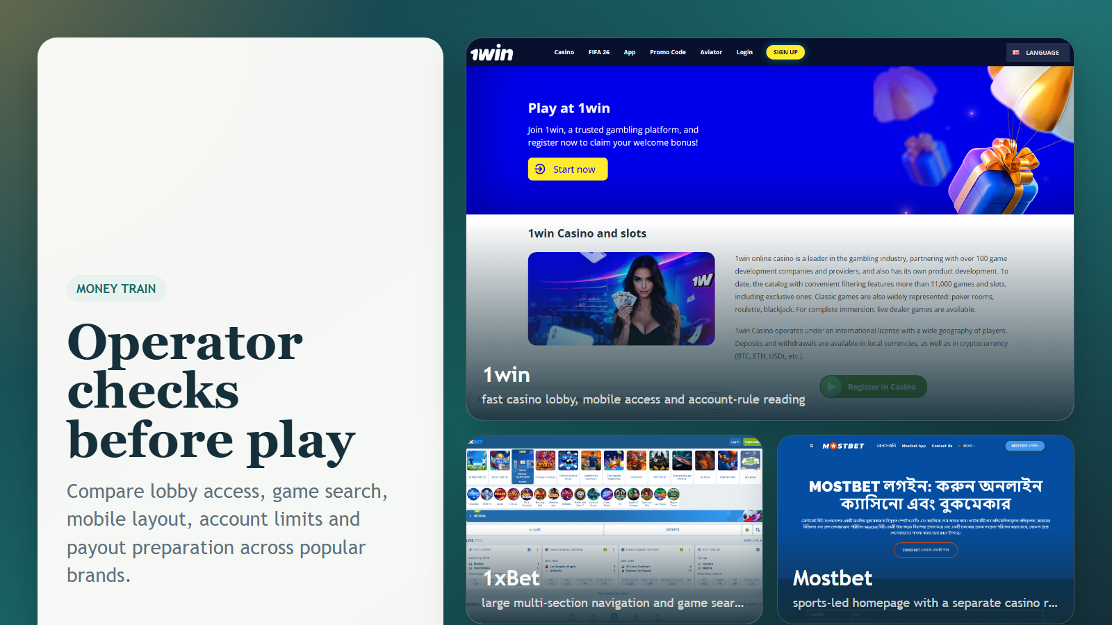 Money Train operator check collage with real public page screenshots